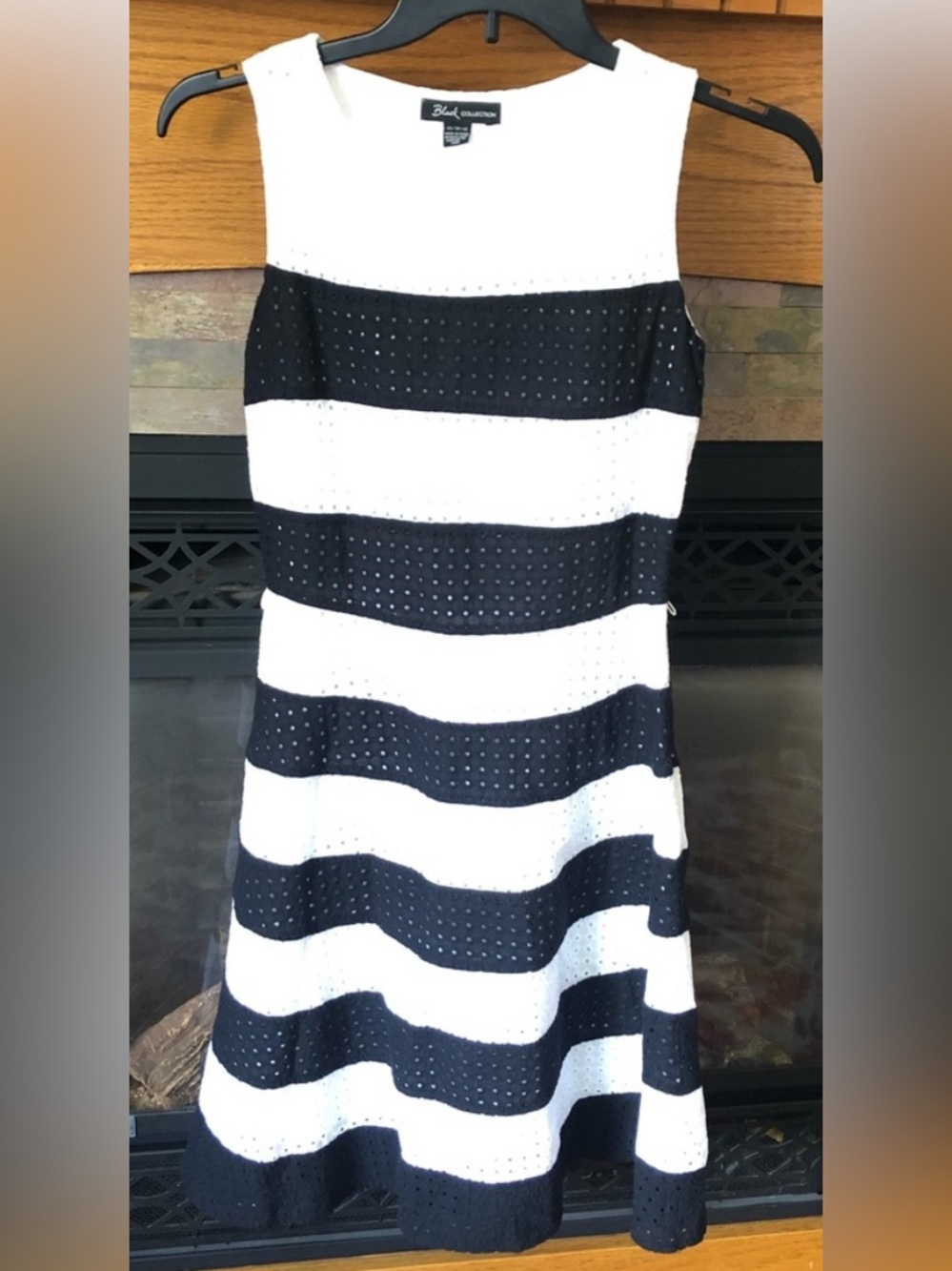 NWT Suzy Shier Black White Stripe Eyelet Fit & Flare Dress XS Coastal Summer